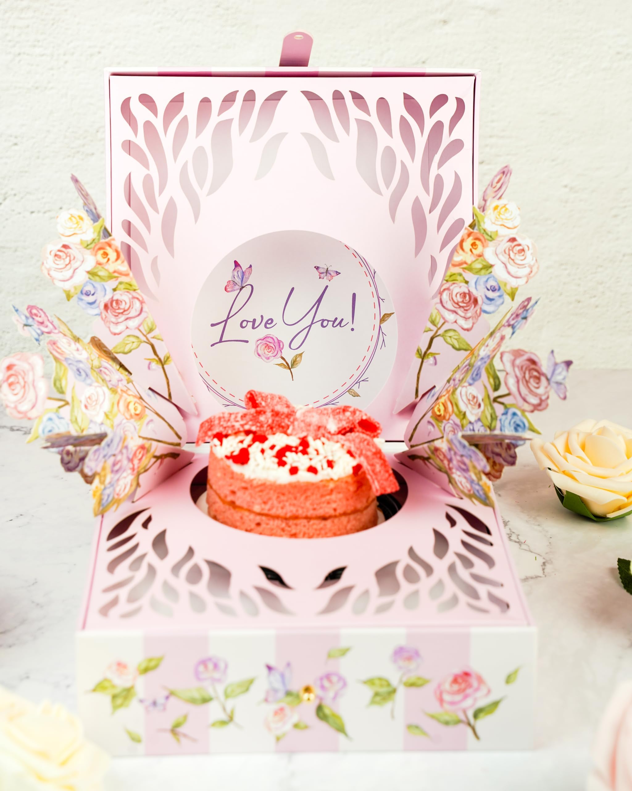 Love You Cake Bloom Box by Send A Cake, Ready to Gift, No Assembly Required with 3" Strawberry Mini Bundt Cake – Birthday Gift for Women, Men, Adults, Kids & Ideal for All Occasions