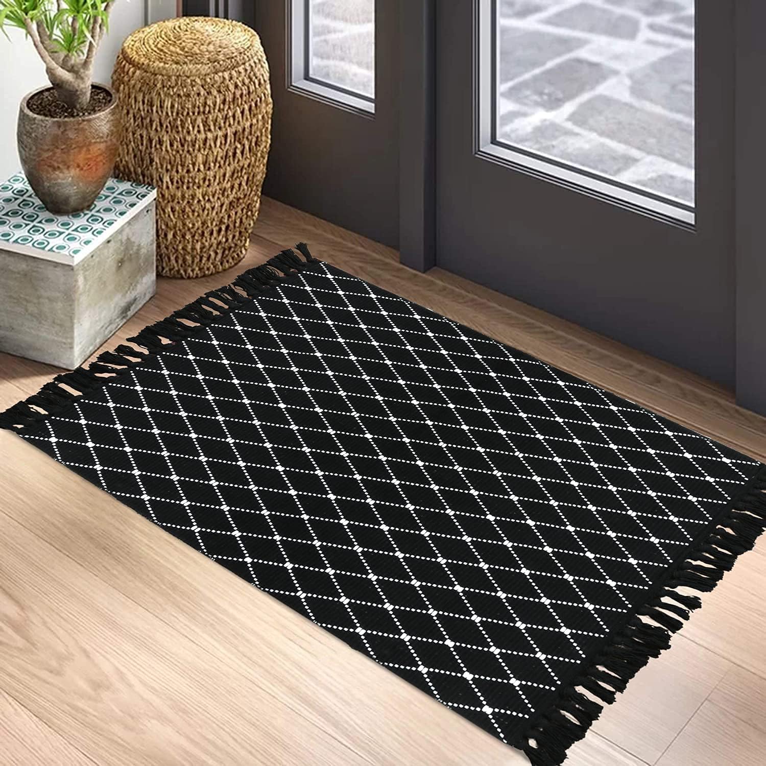 Boho Cotton Black Halloween Throw Rug with Tassel Nigeria Ubuy - Main Image