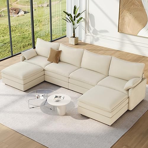 Vesgantti Sofá modular en forma de U de 142 pulgadas, cómodo sofá modular Cloud con 2 sofás otomanos de felpilla de asiento profundo, sofás