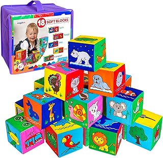 magdum 18 Building Blocks - Baby Blocks - Stacking Blocks - Soft Blocks - Soft Toys For Babies - Stacking Toys - Soft Play Shapes - Baby Toys 6 months plus - Sensory Toys for Babies - Building Toys