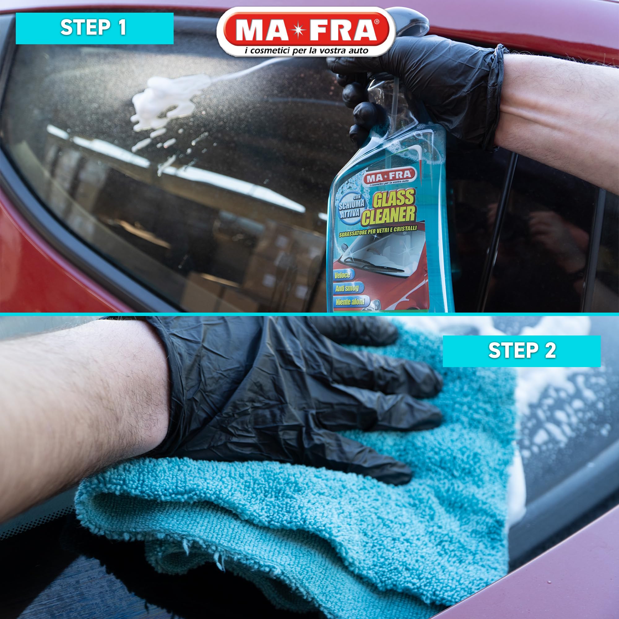 Ma-Fra, Glass Cleaner, Sgrassatore per Vetri e Cristalli, Ideale per la Pulizia dei Vetri Auto, Migliora la visibilità alla Guida, Elimina Ditate e Tracce di Smog, Non Rilascia Residui o Aloni, 500ml