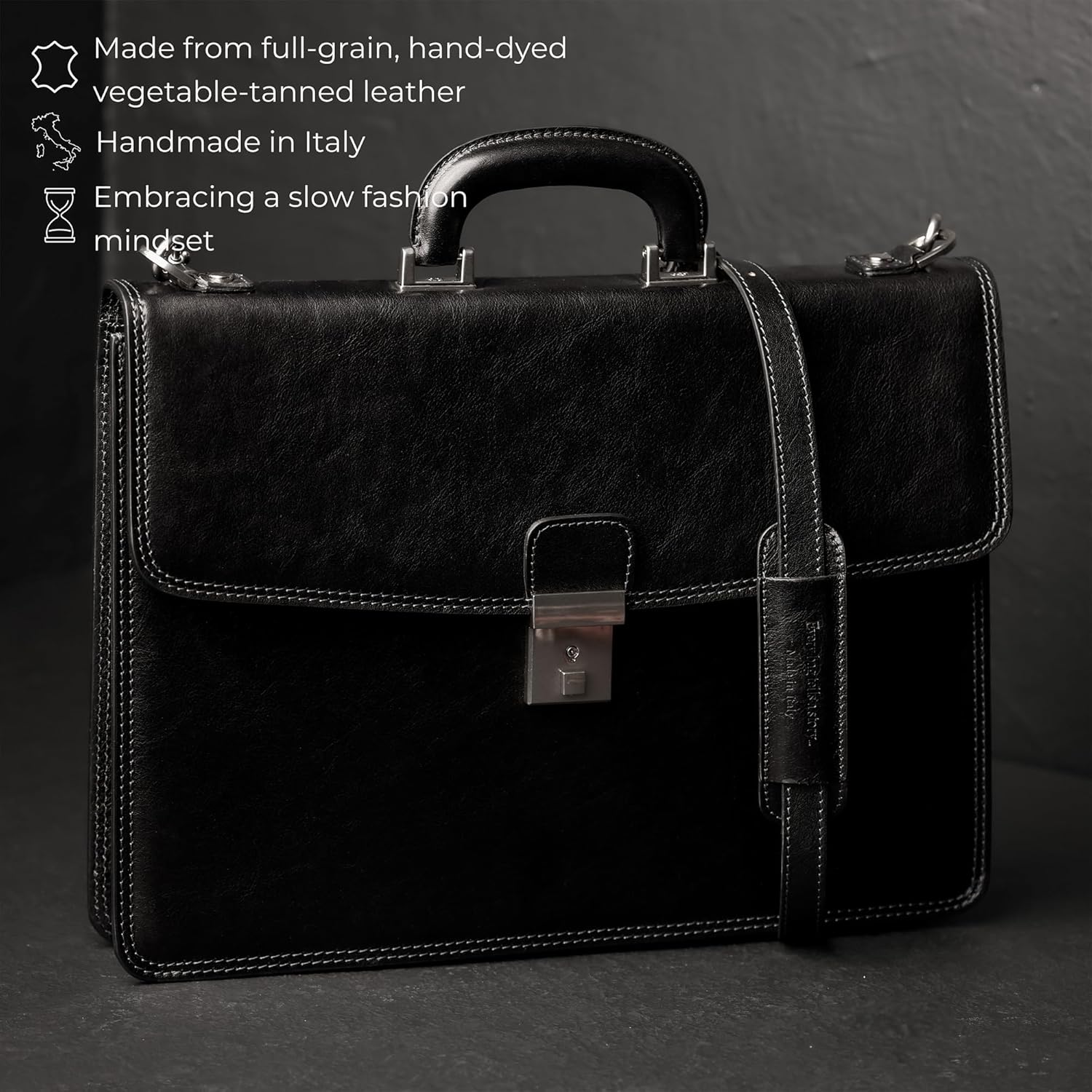 Time Resistance Leather Briefcase - Italian Handmade Leather Laptop Bag - Handbag for Men - Professional Computer Case - Image 4