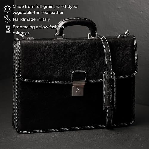 Miniatura 4 de Time Resistance Leather Briefcase - Italian Handmade Leather Laptop Bag - Handbag for Men - Professional Computer Case