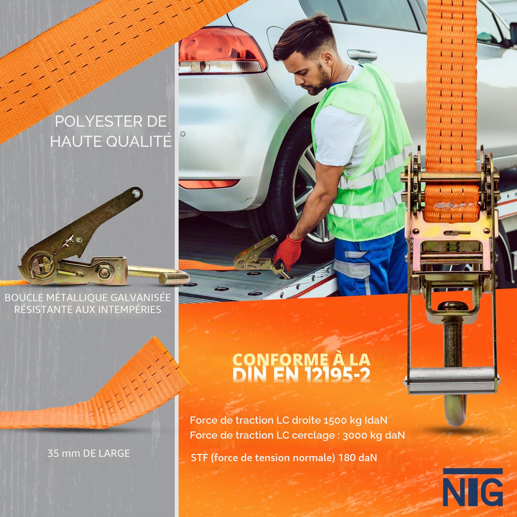 4 pièces de Sangles d'arrimage pour Le Transport en Voiture Un Seul Point d'arrimage nécessaire 35mm Sangle de sécurité de Roue Sangle d'arrimage Transport en Voiture Sangle de Pneu