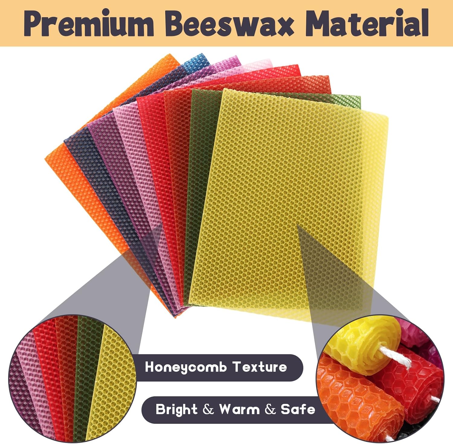 LDHHYH 24pcs 8 x 10 Inch Beeswax Sheets for Candle Making, 8 Colorful Beeswax Candle Making Kit for Adults, Honeycomb Sheet with Cotton Wick for DIY Craft Gift