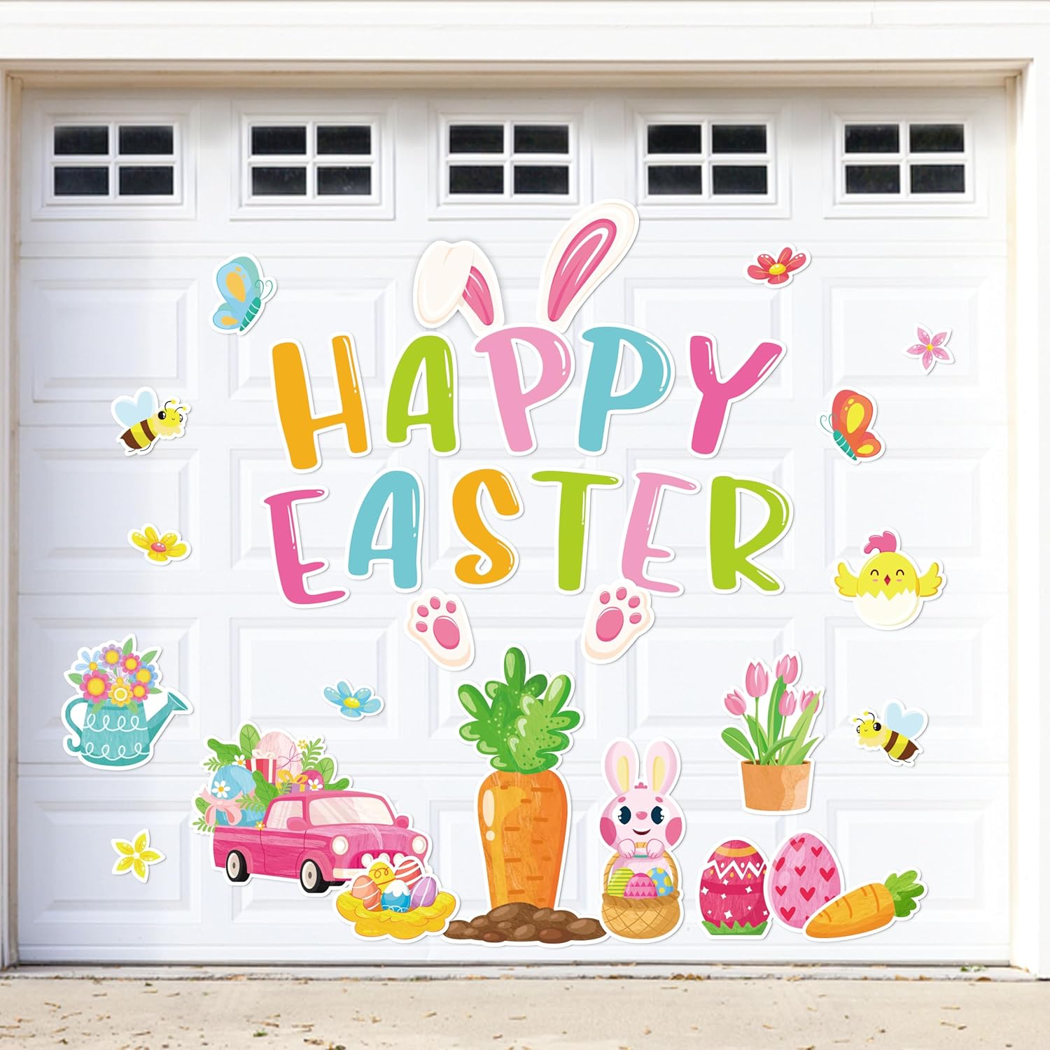 34PCS Easter Magnets Garage Door Decorations - Magnetic Refrigerator Car Magnet Outdoor Holiday Decor(Happy Easter)