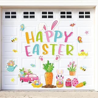 34PCS Easter Magnets Garage Door Decorations - Magnetic Refrigerator Car Magnet Outdoor Holiday Decor(Happy Easter)
