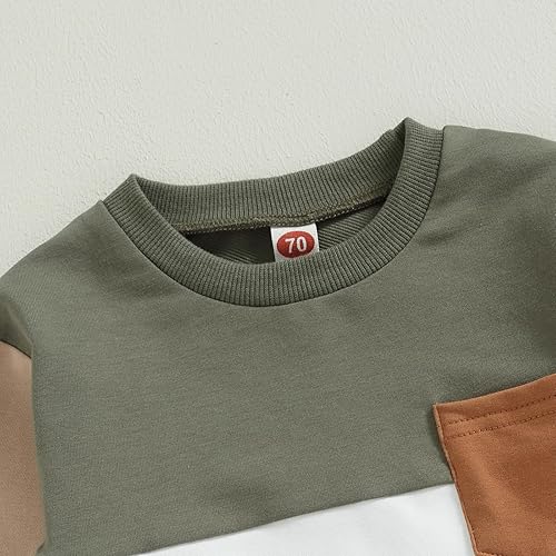 Vista 3 de YINGISFITM Ropa de invierno para bebé niño, sudadera de manga larga con cuello redondo y bloques de color + pantalones deportivos para otoño