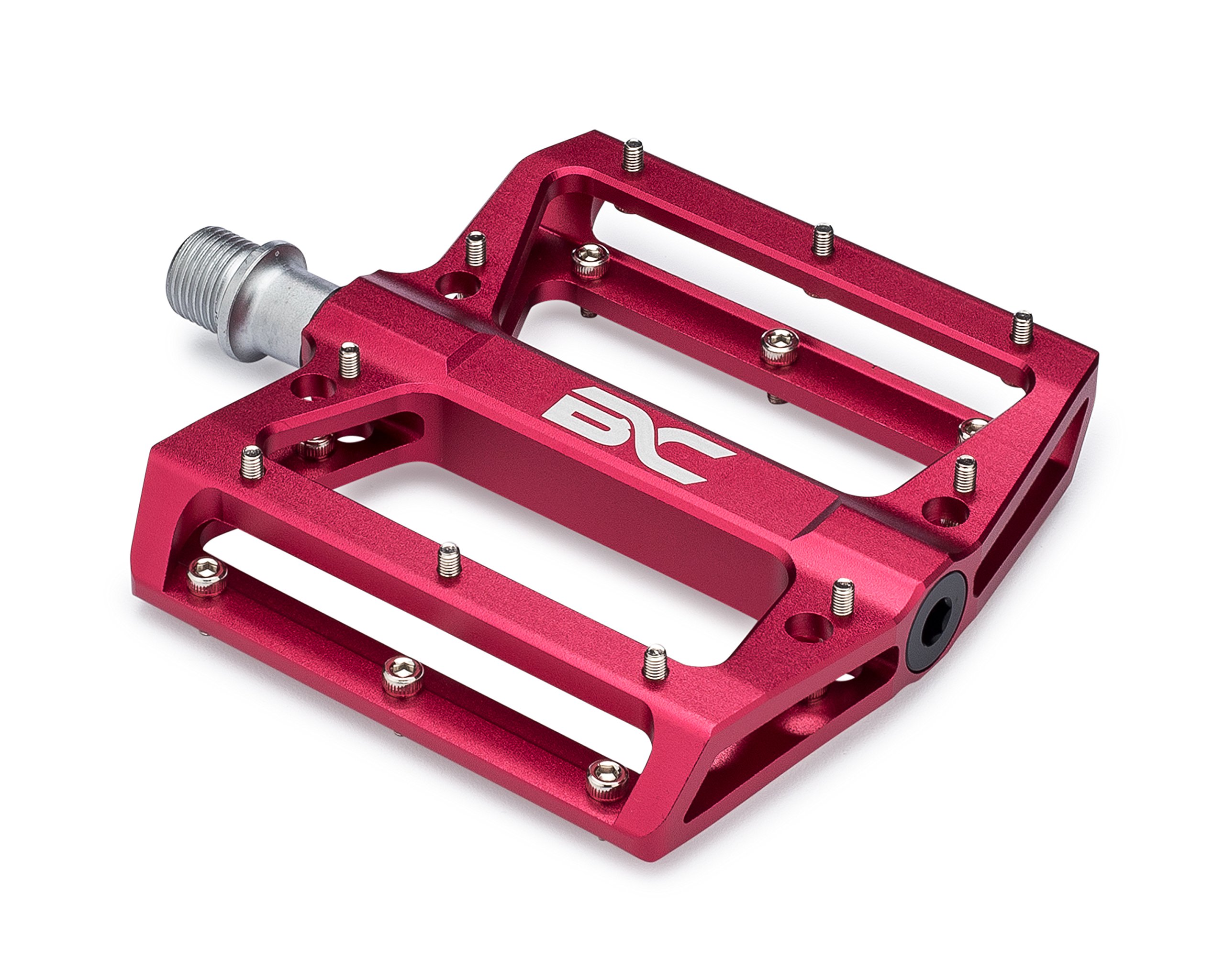 Lightweight Aluminum Bike Pedals by BC Bicycle Company - Great for MTB, BMX, Downhill - Wide Flat Platform with Removable Grip Pins - 9/16" Cr-Mo Spindle - Red
