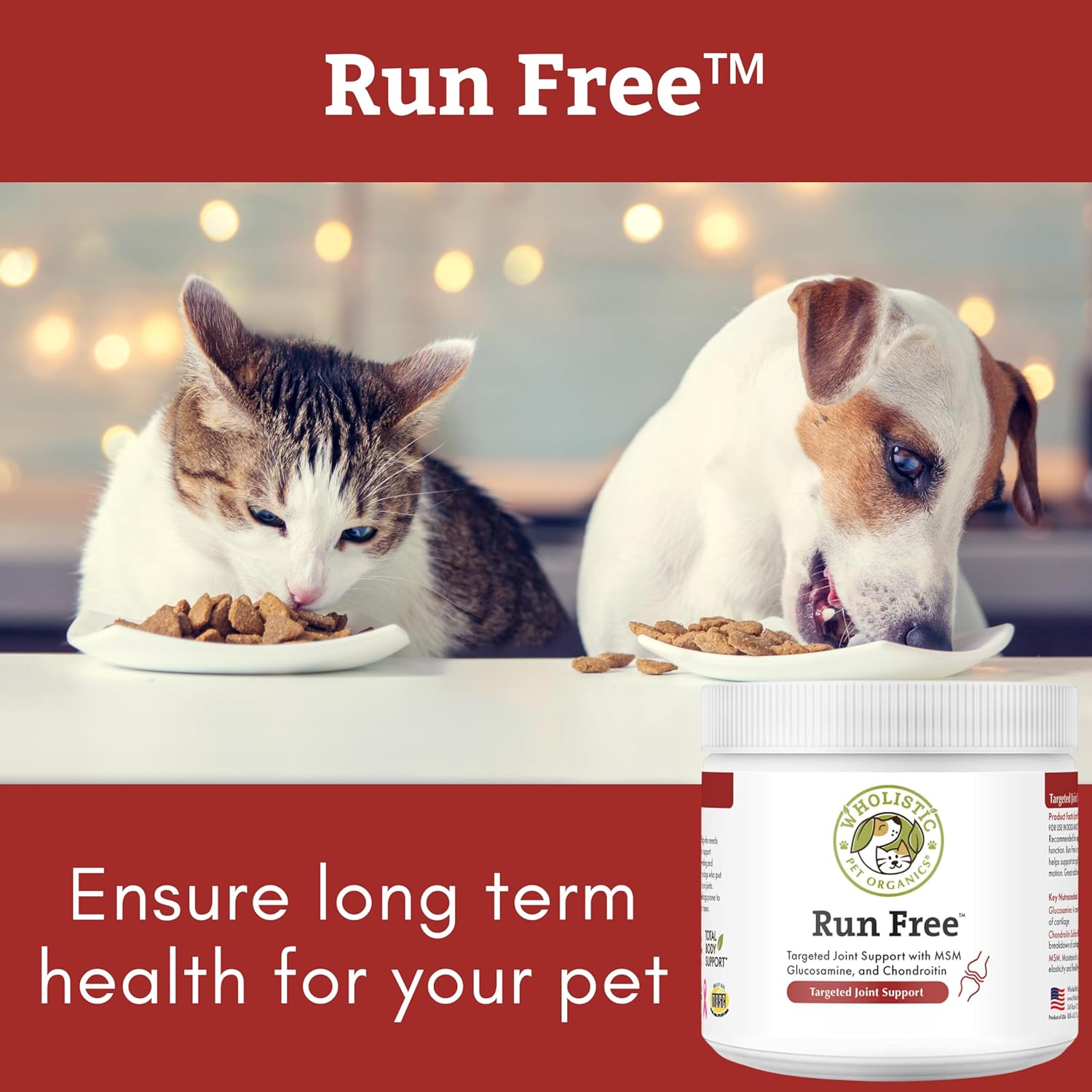 Wholistic Pet Organics Max Strength Hip and Joint Supplement for Dogs & Cats - Cat & Dog Joint Supplement Powder, Chondroitin & MSM to Support Mobility - Glucosamine for Dogs & Cats - 1 lb 113 Scoops