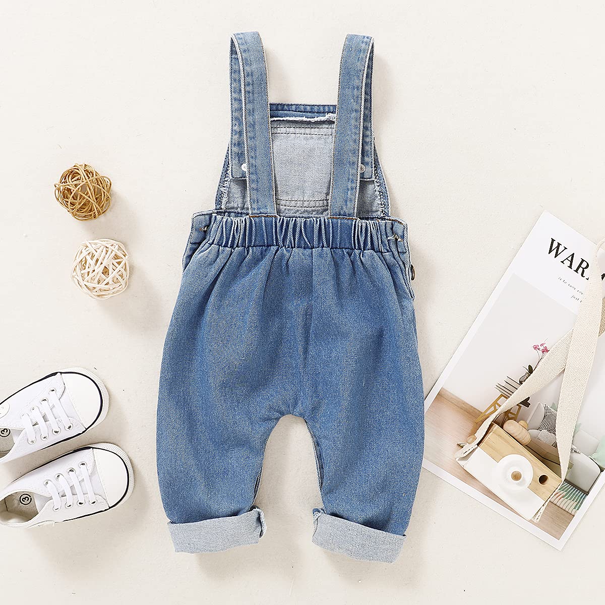 T TALENTBABY Mono vaquero recién nacido para bebé, niña, con tirantes, pantalones vaqueros y peto, azul