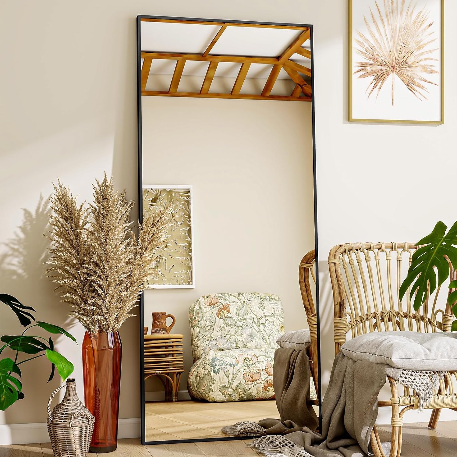 VooBang Mirror Full Length - 21 x 57 Floor Mirror with Stand Aluminum Alloy Frame Full Body Mirror
