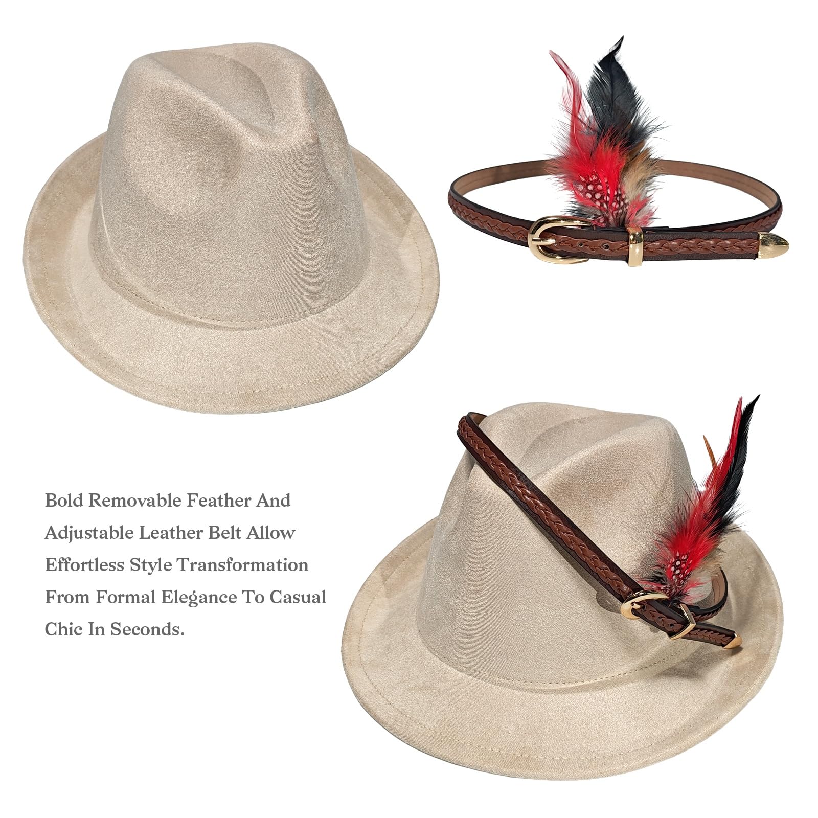 Chapeau Fedora de qualité supérieure pour homme et femme, chapeau d'hiver classique en feutre, jazz à bord court réglable avec ceinture et plumes
