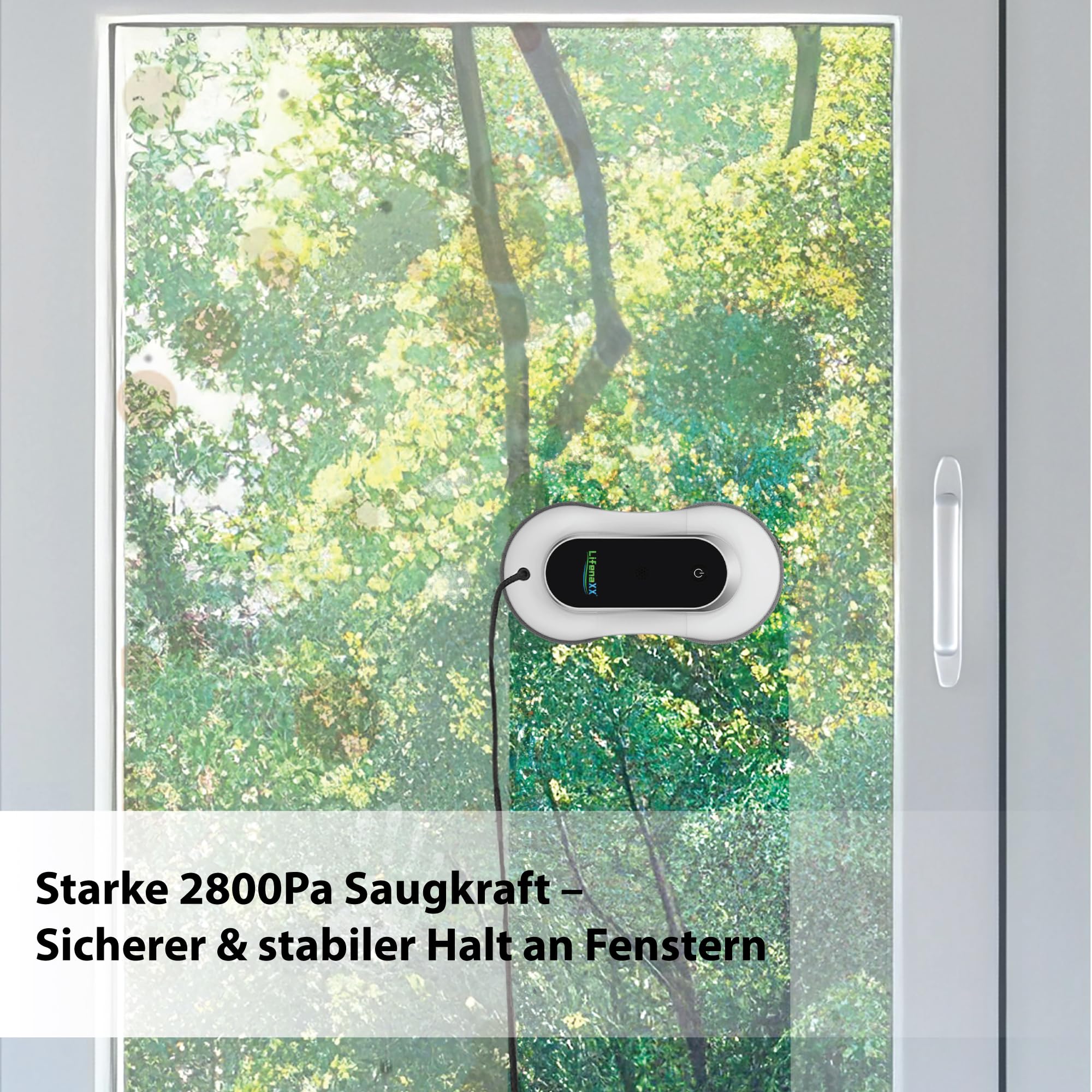 Lifenaxx Fortschrittlicher Fensterreinigungsroboter LX-055, elektrischer Fensterreiniger mit 2 Sprühdüsen, hohe Saugkraft, großer 70-ml-Wassertank, Fernbedienung – ideal für Fenster, Fliesen, Spiegel