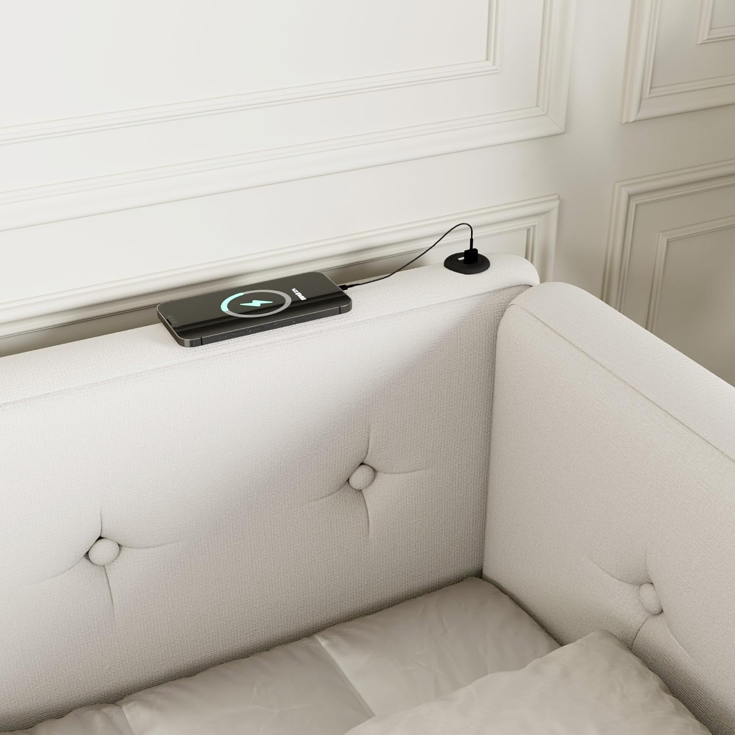 Merax Queen Daybed Frame with USB charging port in use