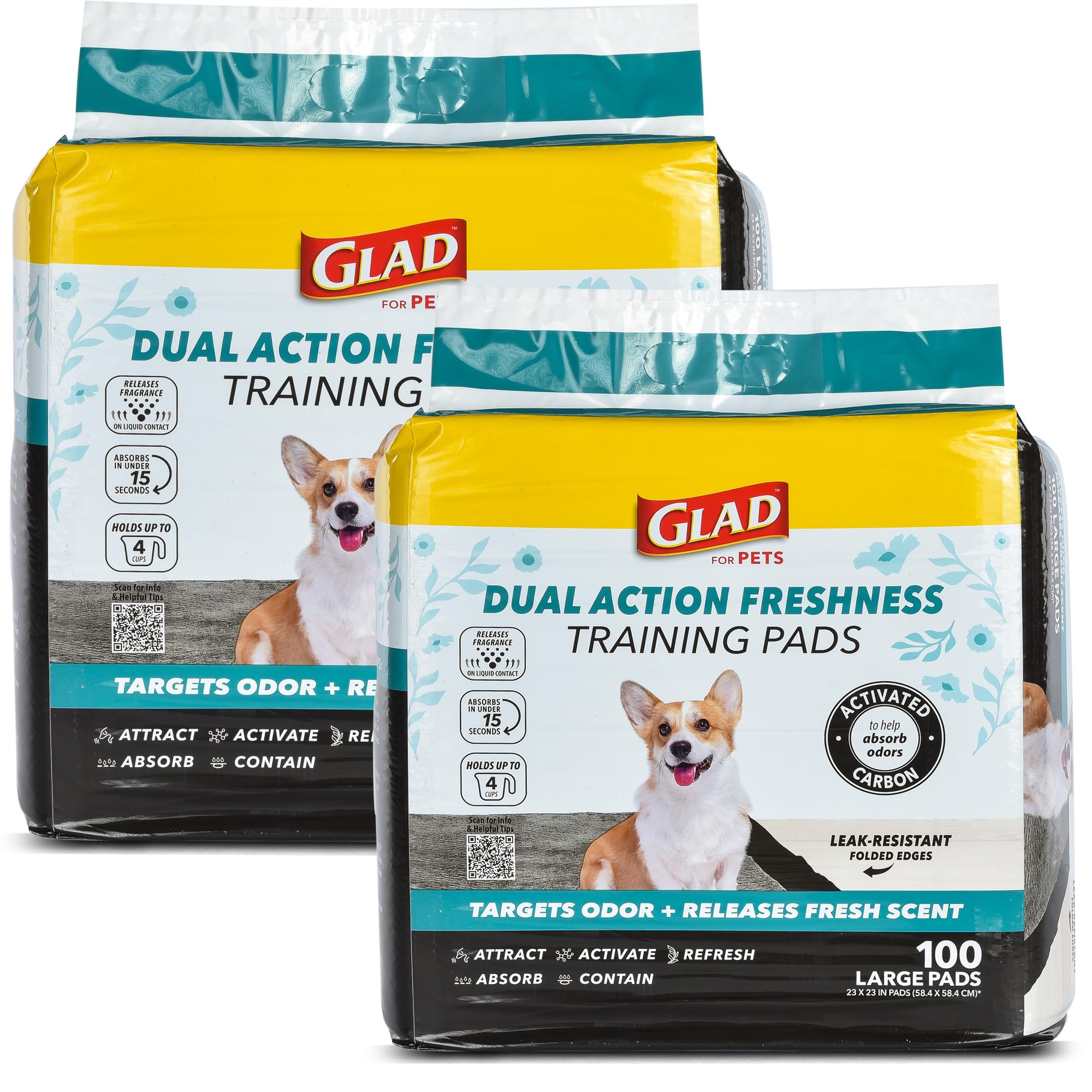 Glad for Pets Dual Action Freshness Activated Carbon Puppy Training Pads with Fragrance Release Scented Pee Pads Ultra