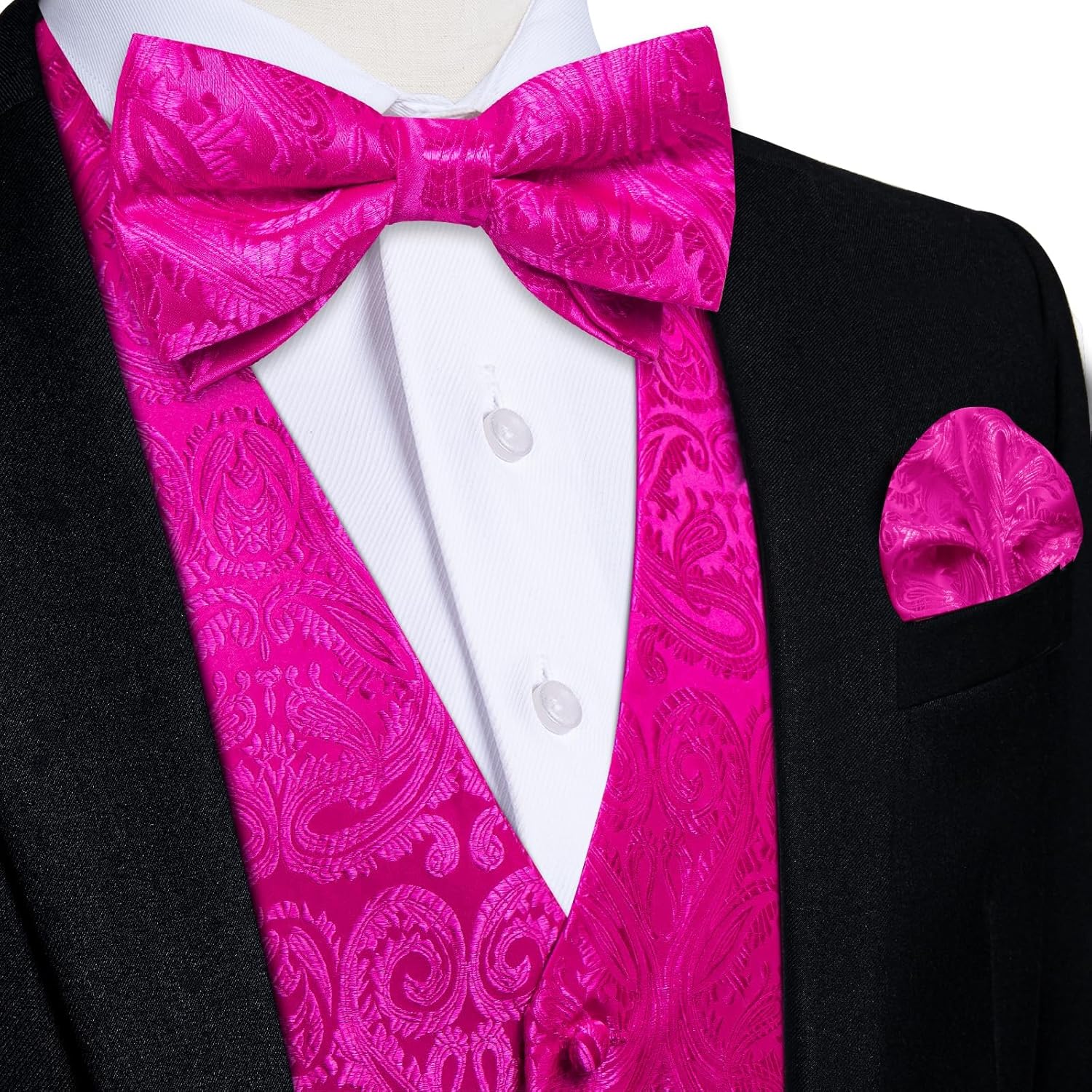 DiBanGu Silk Paisley Vest for Men Formal Suit Waistcoat and Bowtie Lapel Pin Set 7PCS Dress Vest for Suit or Tuxedo - Image 4