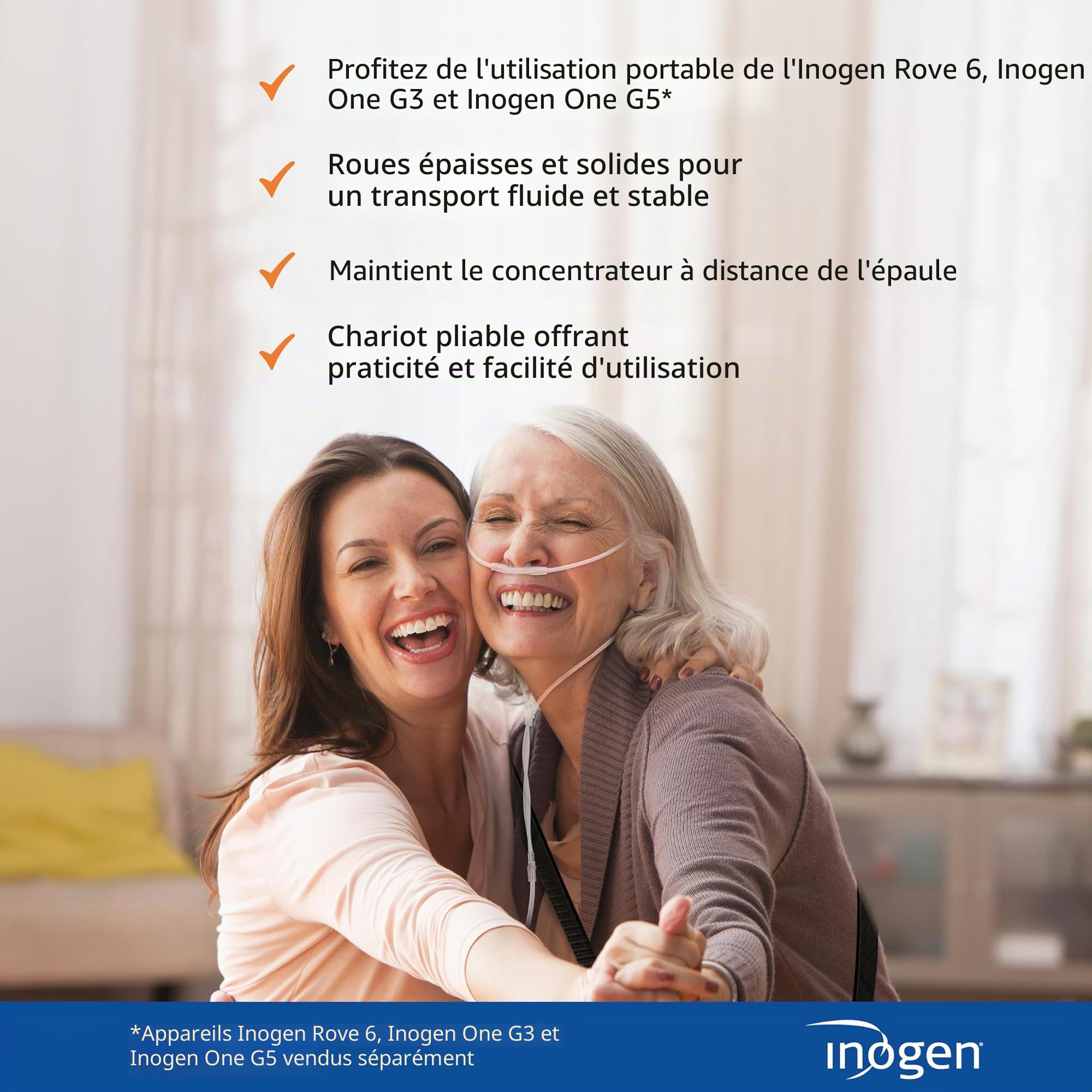 Inogen Un Chariot – pour Le G3, G5 et Rove 6 – Chariot de Transport Pliable – Accessoire oxygène – Poids : 1,5 kg. – 104,1 x 44,9 cm.
