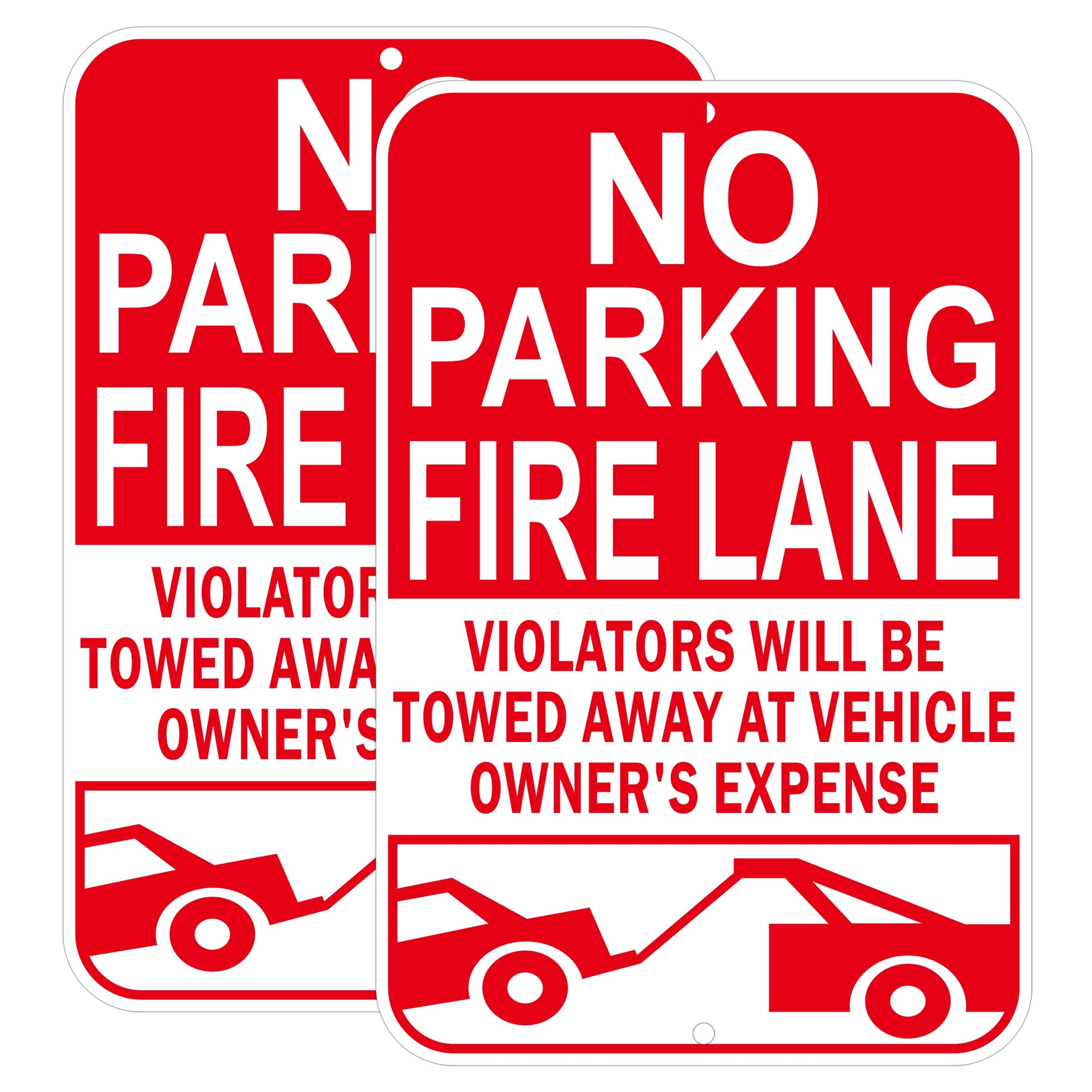 2 Pack No Parking Fire Lane Sign, Reflective Aluminum, 12"x 8" Inches, Weather Resistant, UV Protected, Indoor Outdoor Use