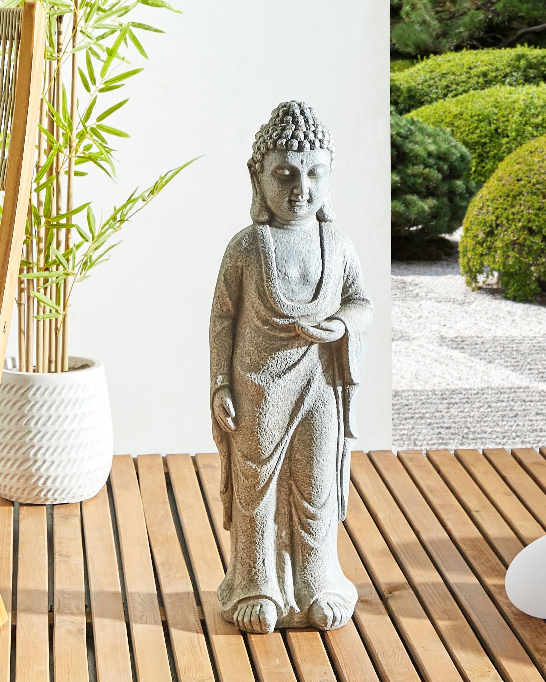 Beliani Figura Decorativa MgO Buda decoración de jardín Interior Exterior Gris Thoiry