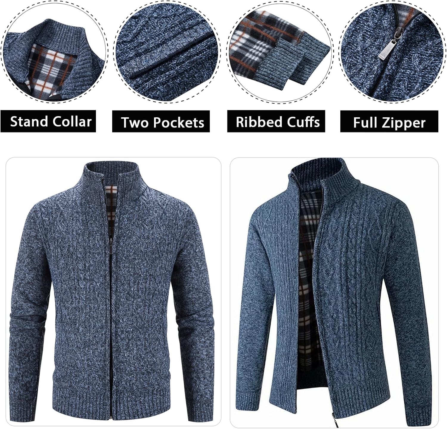 Msmsse Men's Cardigan Sweaters Full Zip Knitted Sweater for Men - Image 2