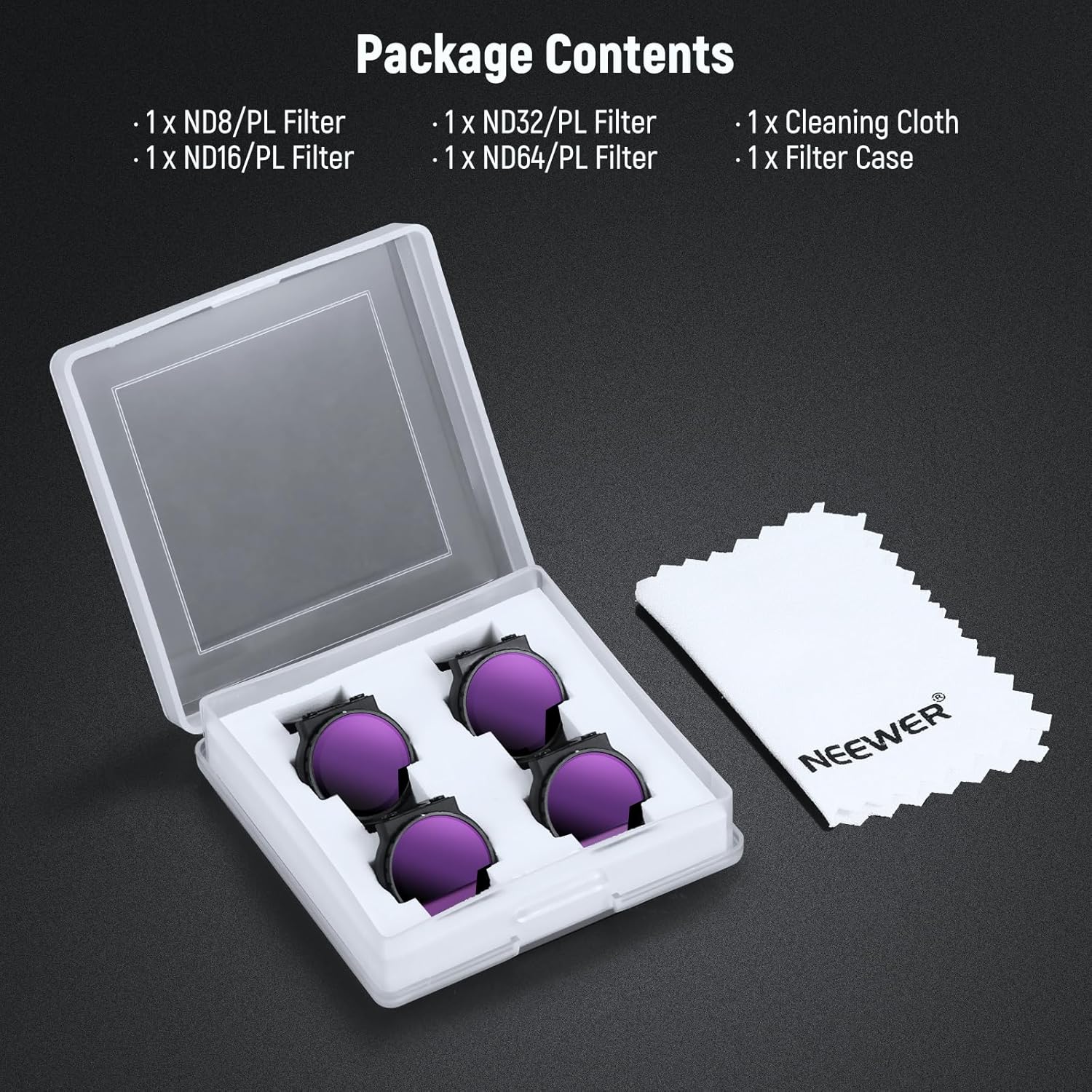 NEEWER ND/CPL Filter Set Compatible with DJI NEO, 4 Pieces, ND8/PL ND16/PL ND32/PL ND64/PL, Drone Accessories, Neutral Density Polarizing Filter with Thin Multilayer HD Optical Glass, FL-N29