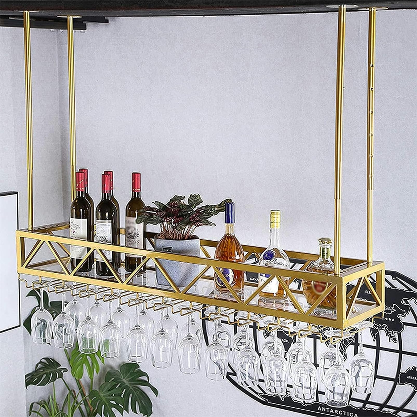 Casier à vin mural en métal avec support à verres réglable pour cuisine
