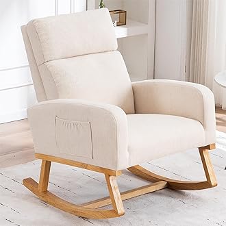 Rocking Chair Nursery, Nursing Rocker Chairs with High Backrest, Modern Glider Rocking Chair for Mom Nursery, Living Room, Bedroom, Beige