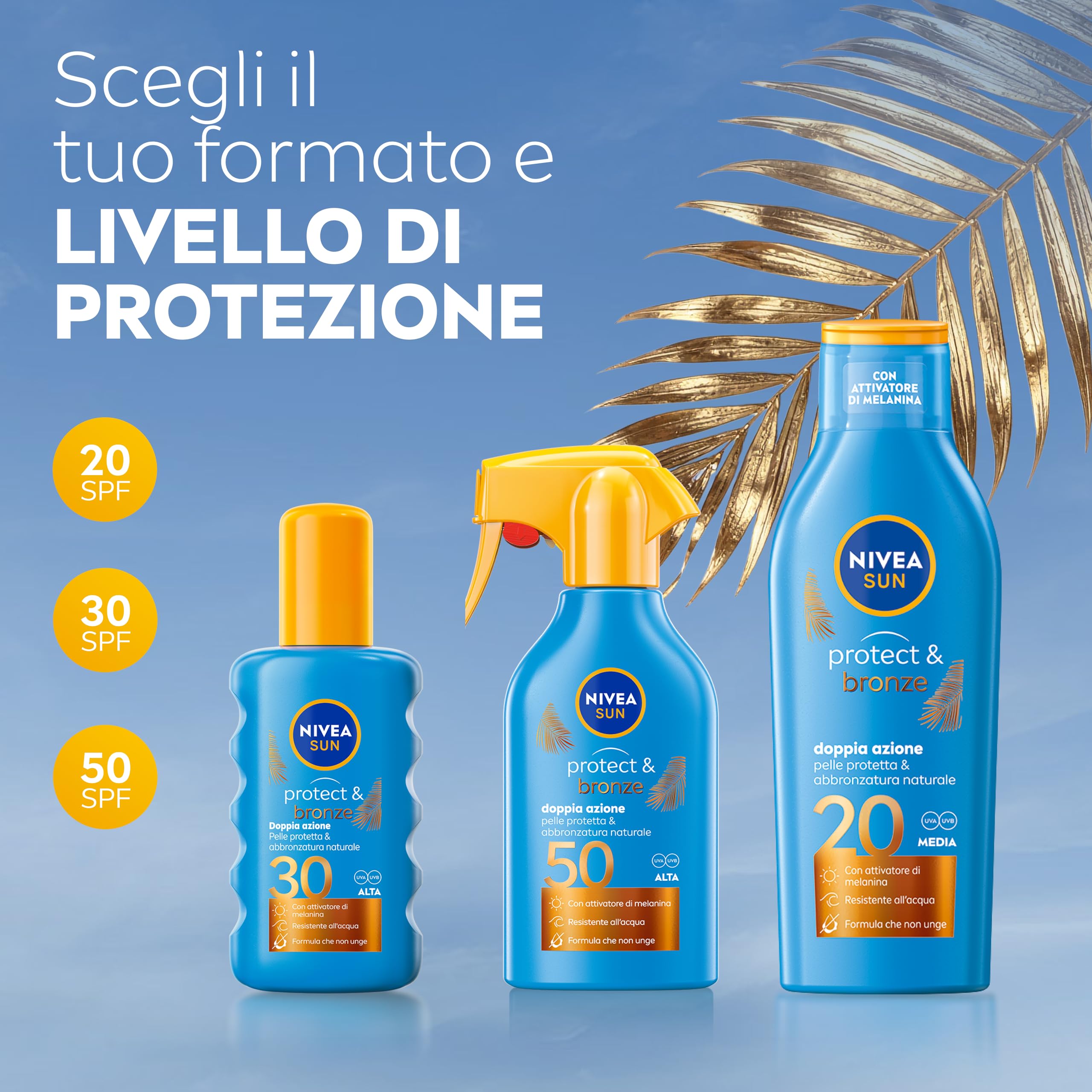 NIVEA SUN Maxi Crema Solare Spray Protect & Bronze FP 30 270 ml, Crema solare 30 per un'abbronzatura Dorata, Intensa e Uniforme, Protezione Solare 30 in Pratico Flacone in Spray
