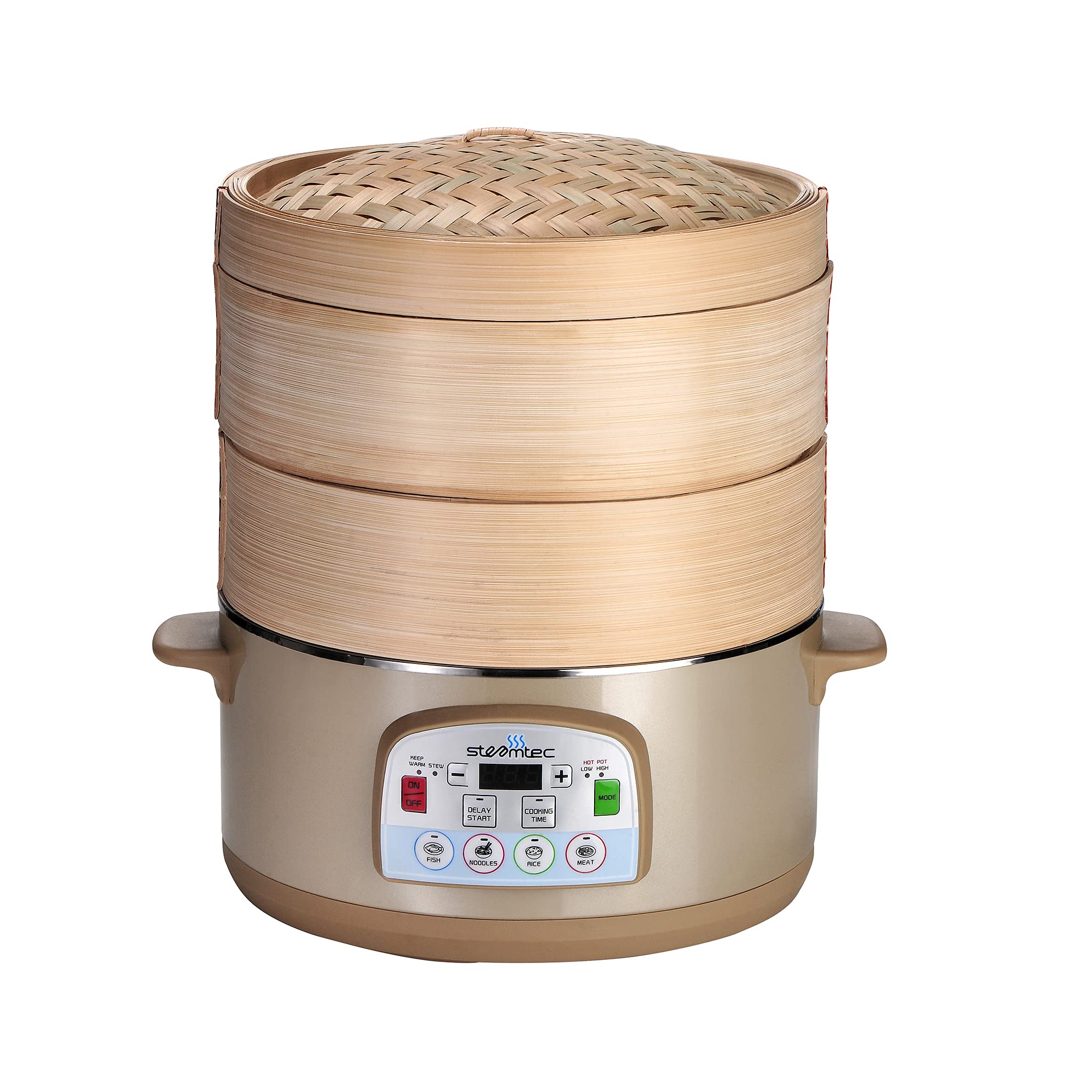 Buy Bamboo Food Steamer Hot Pot 1500W 13 Liter Safe 2Tier with Timer