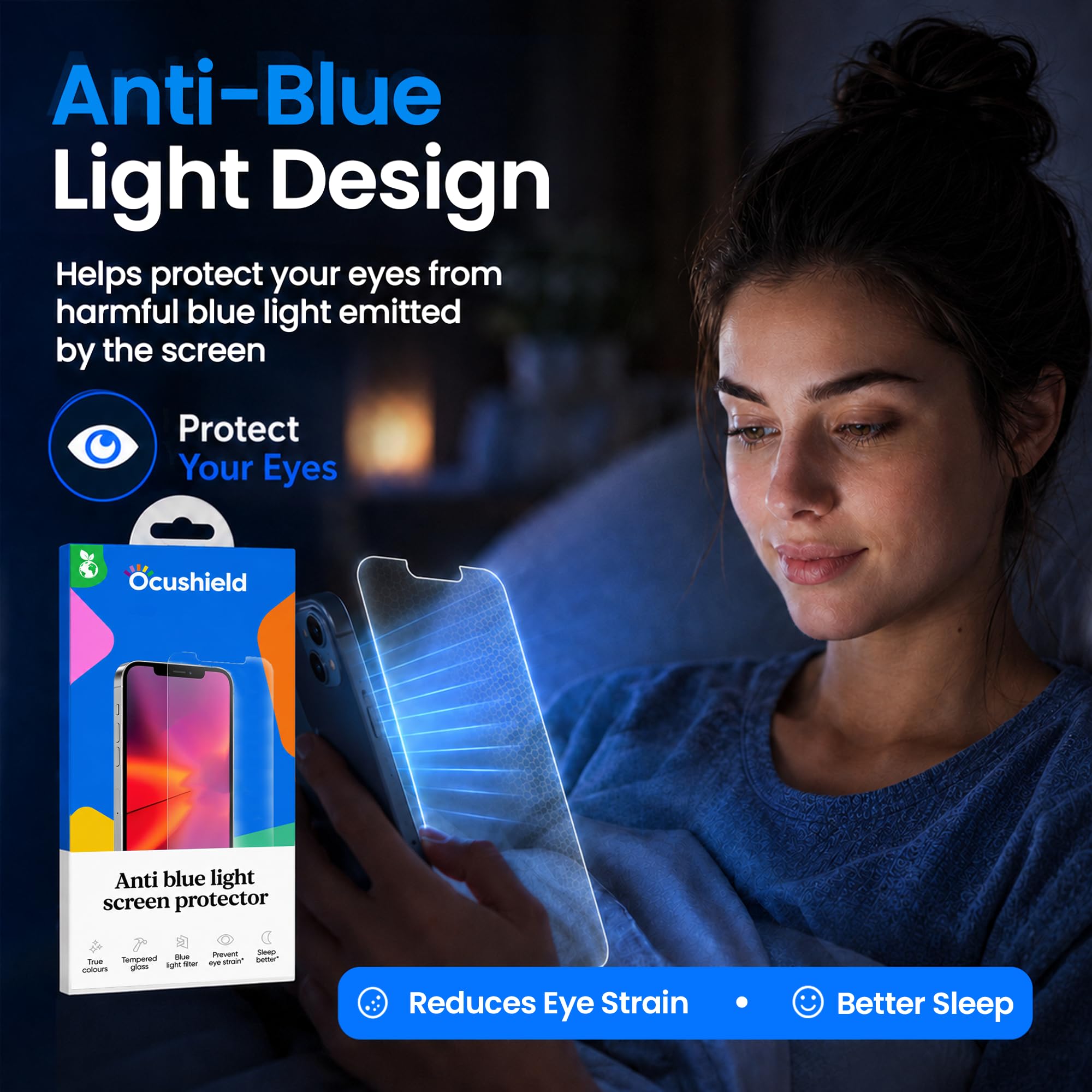 Ocushield Protector de pantalla de vidrio templado antiluz azul para iPhone 12 | iPhone 12 Pro de 6.1 pulgadas - Protege tus ojos reduce las migrañas y mejora el sueño