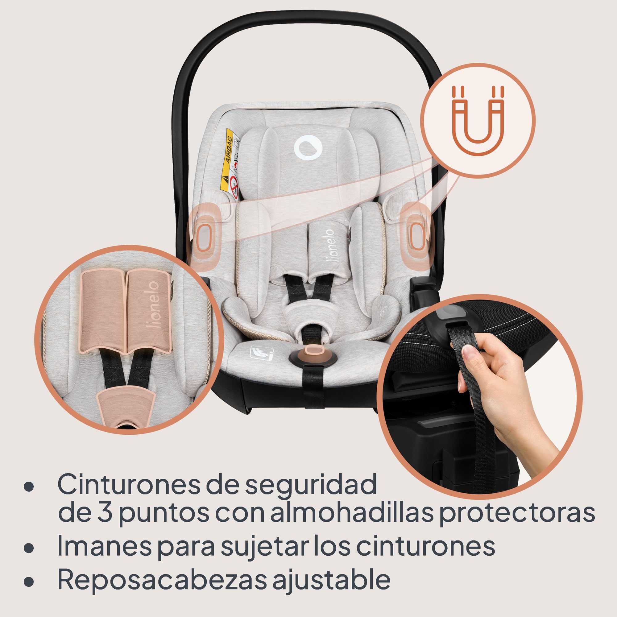 LIONELO MOXIE i-Size Silla de coche infantil 40-87 cm, Portabebés Grupo 0+ En Sentido Contrario a la marcha, Reposacabezas Ajustable, protección lateral i-Size R129. | Retrocedido, reposacabezas ajustable, protección lateral, tamaño i-Size R129
