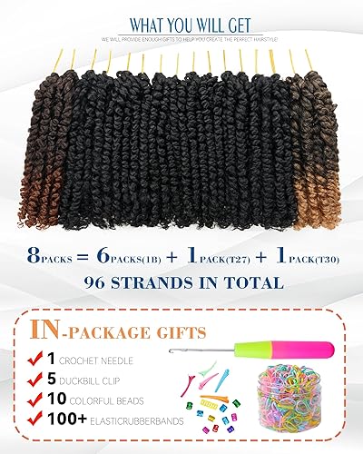 Miniatura 6 de Paquete combinado de cabello de ganchillo Passion Twist (6 paquetes 1B + 1 paquete T1B27+1 paquete T1B30), extensiones de cabello trenzado sintético