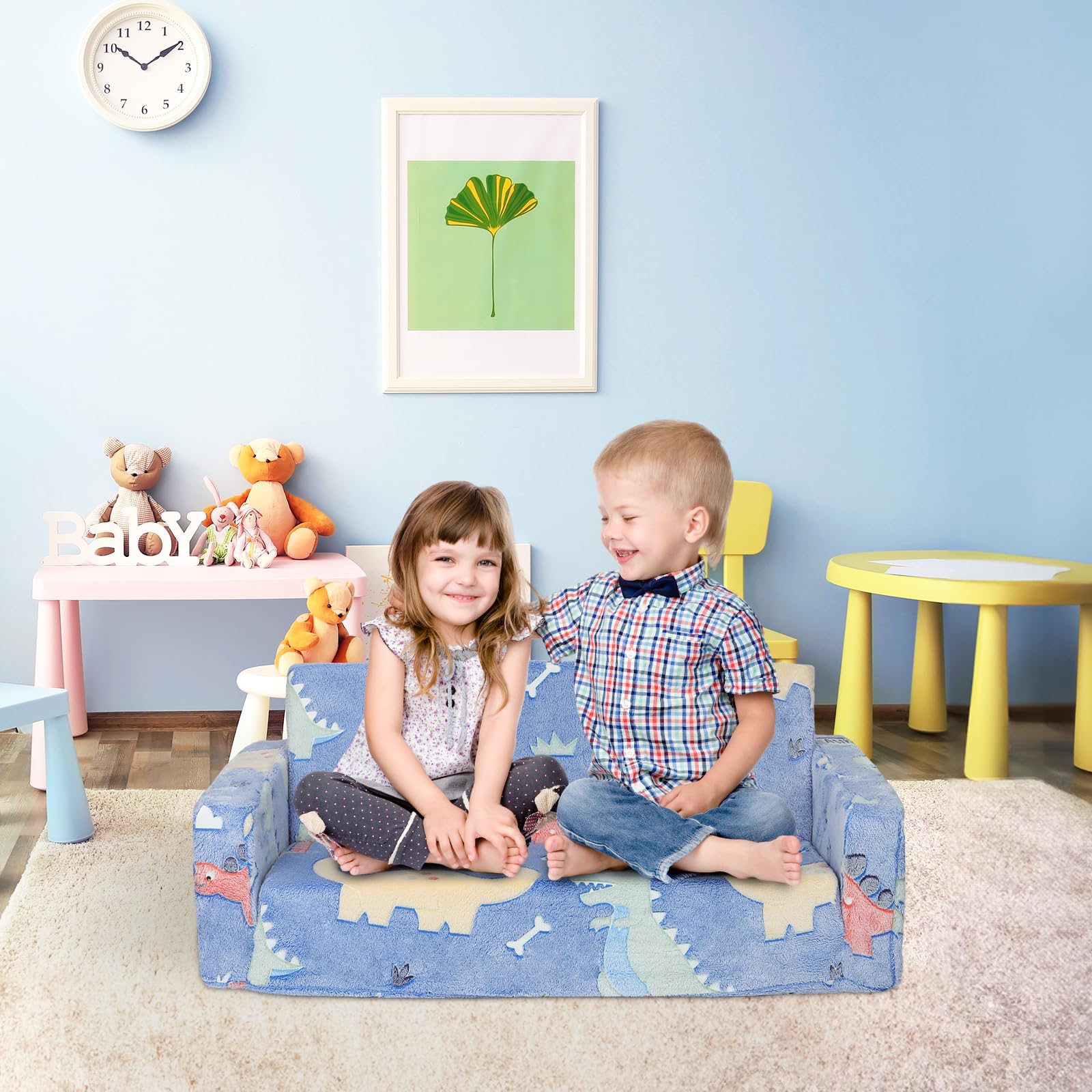 Canapé-Lit Enfant 2 En 1 Brillant - Convertible, Pliable, Dinosaure, Pour Chambre Jeux