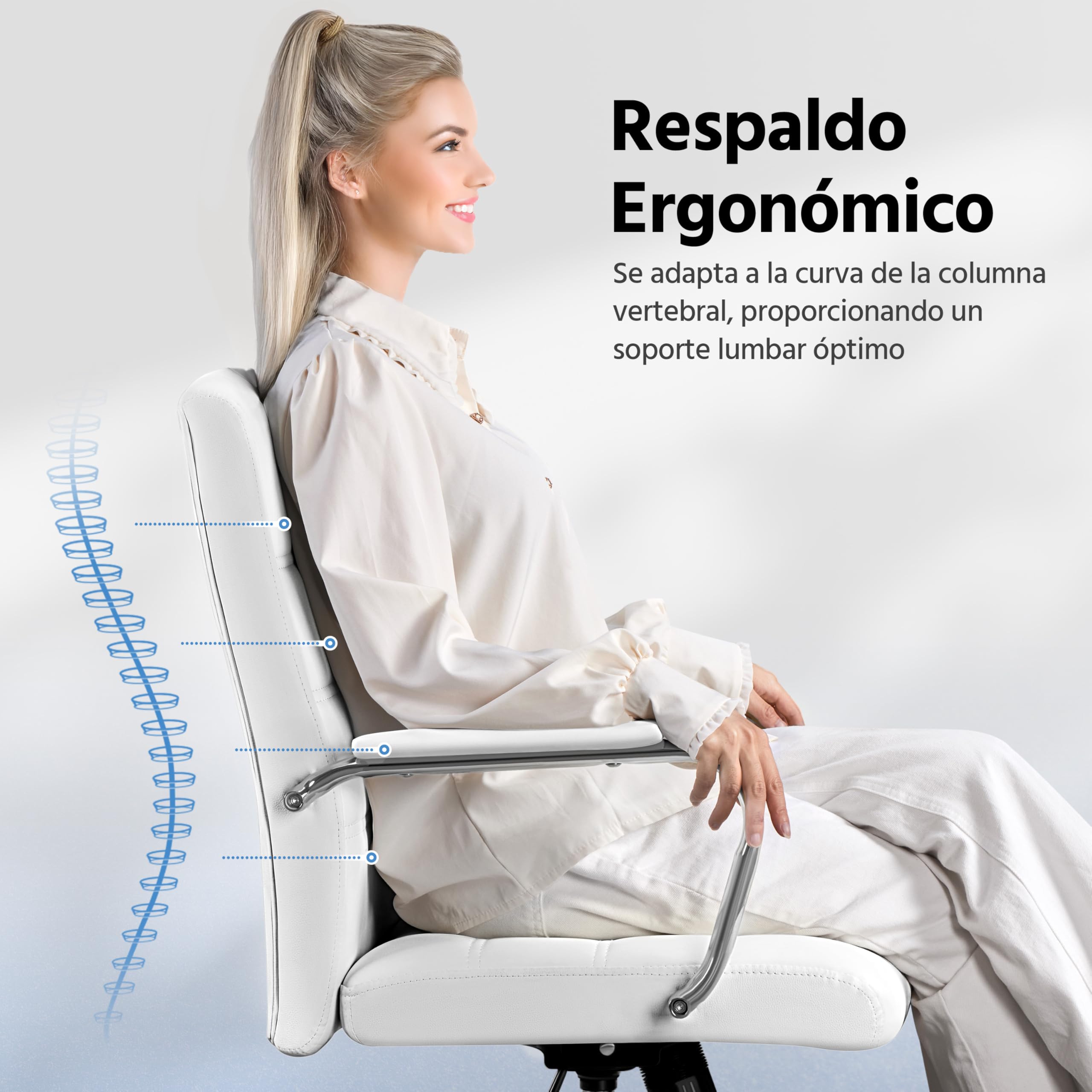 Yaheetech Silla Escritorio Giratoria de Oficina Silla Ergonomica Escritorio con Respaldo Tapizado Asiento Sintético Altura Ajustable Blanco