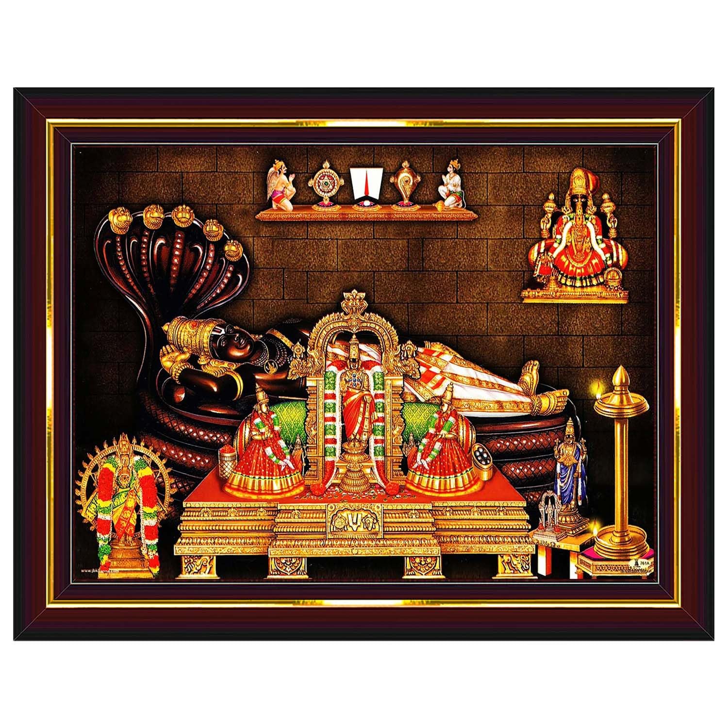 Srirangam Ranganatha Swamy Ranganathar Perumal Wall Painting Framed Home Decor (Wood,Matte,Brown,Small Size,6 x 8 Inch) B629S-image-28