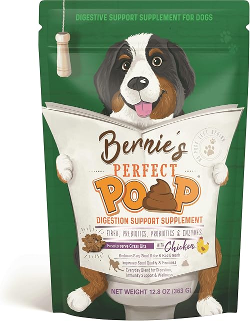 Bernie's Perfect Poop 4-in-1 Dog Digestion Supplement, Cheese, 12.8 oz | Digestive support for firm stools, diarrhea, constipation, gas and stool odor with fiber, prebiotics, probiotics and enzymes