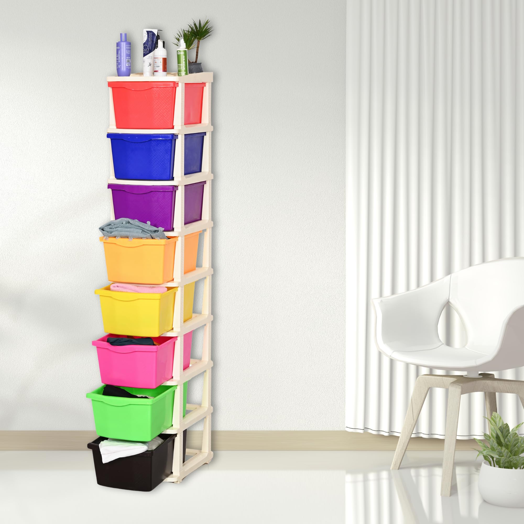 PARASNATH 8 Layer Boxo (MultiColour) Multi-Purpose Modular Drawer Storage System for Home with Wheels and Anti-Slip Shoes (H 140 cm x W 38 cm x L 30 cm) - 6 Year Manufacturer Warranty - Made in India-image-35