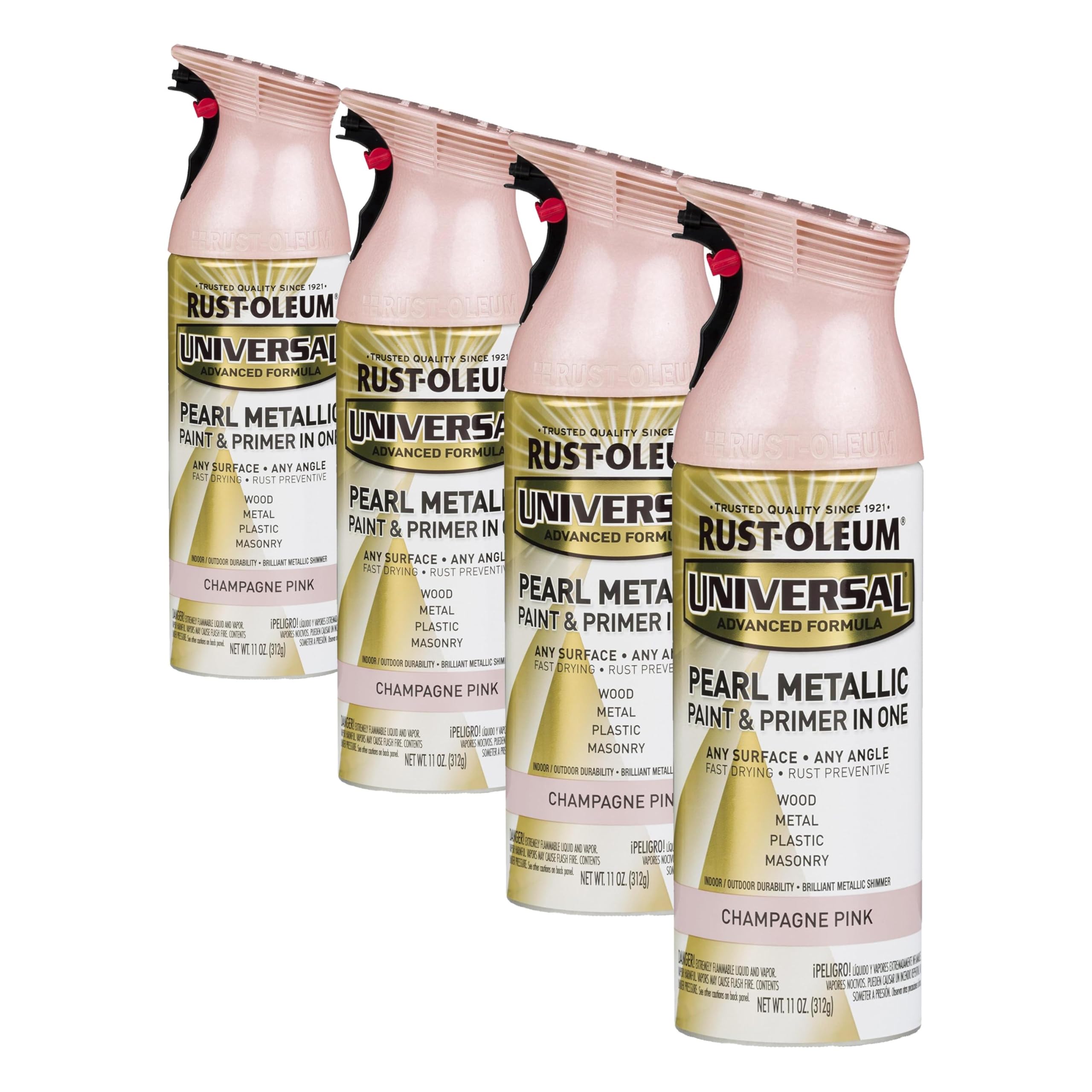 Rust-Oleum 301537 Universal All Surface Pearl Metallic Spray Paint, 11 oz, Champagne Pink (Pack of 4)