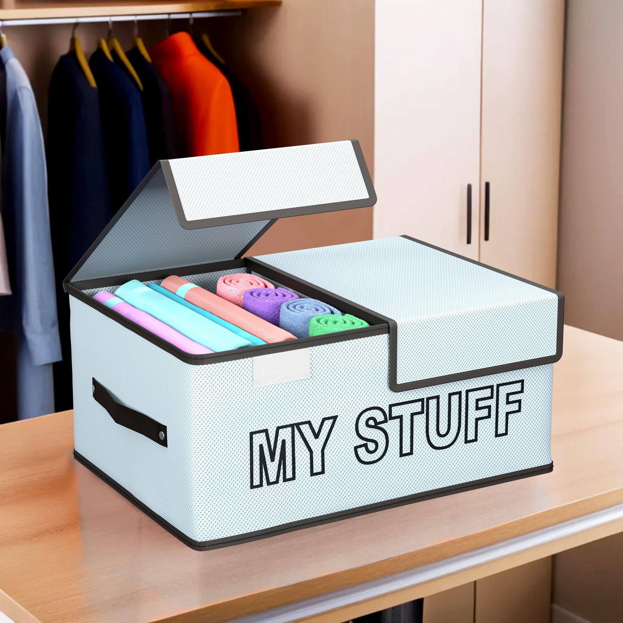Kuber Industries Clothes Wardrobe Organizer (Small) Foldable Double Lid Drawer Organiser | 2-Compartments | Non-Woven Cupboard Organiser | Clothes Organizer | My Stuff | Grey