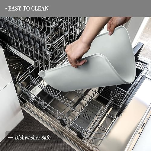 Vista 51 de Tapete impermeable para comida de perros y gatos con bordes elevados altos, pesados y gruesos, tapete de silicona libre de bisfenol A, para prevenir