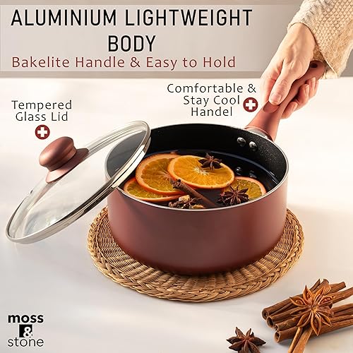 Miniatura 5 de Moss & Stone Juego de 6 utensilios de cocina antiadherentes, ollas y sartenes antiadherentes con tapa de vidrio, utensilios de cocina de inducción,