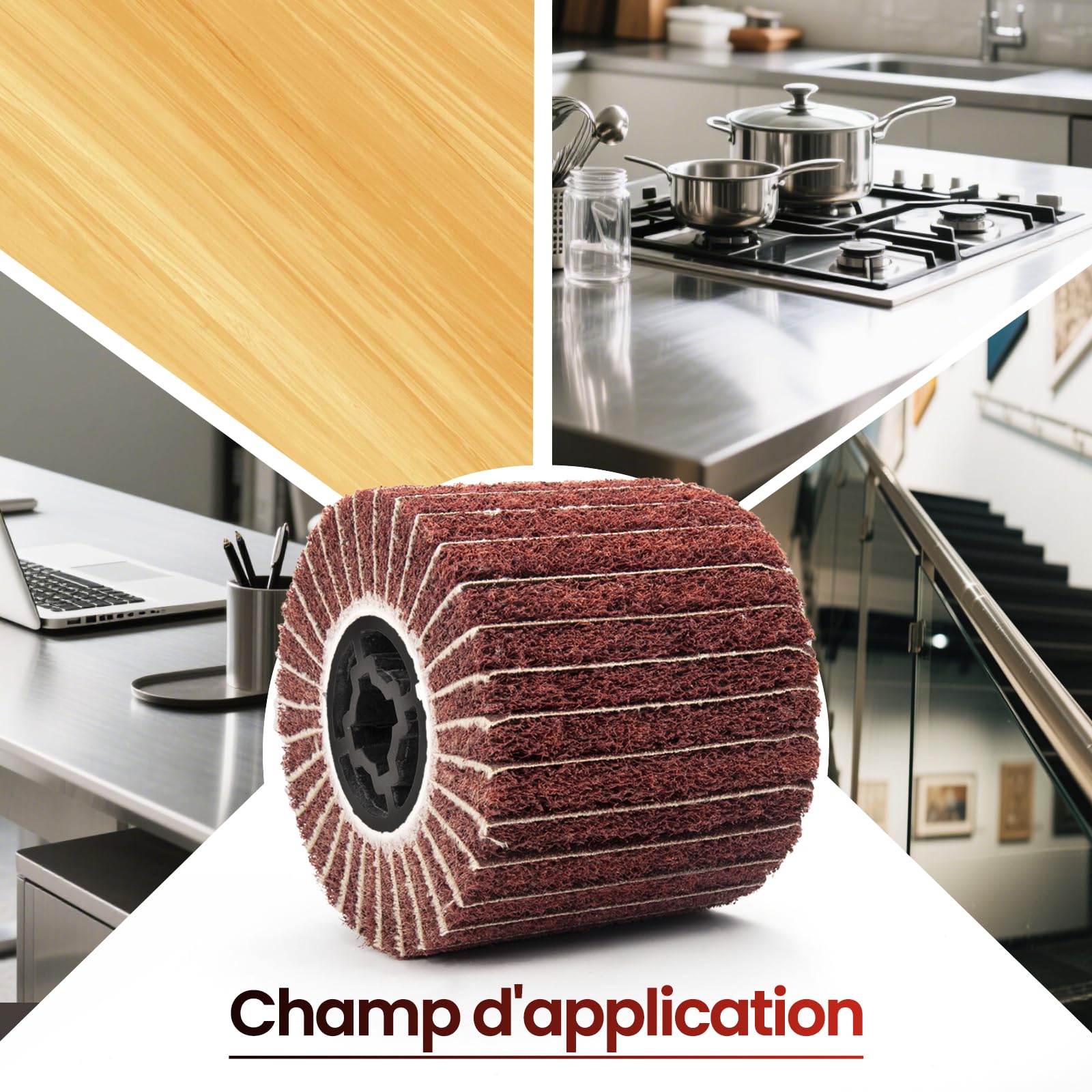 Brosse en Nylon - Rouleau Abrasif - Manchons Abrasifs pour Machine à Satiner - Brosse à Bois et Métal - Polissage de Surface - Grain 60/80/120/180 (B-60#)
