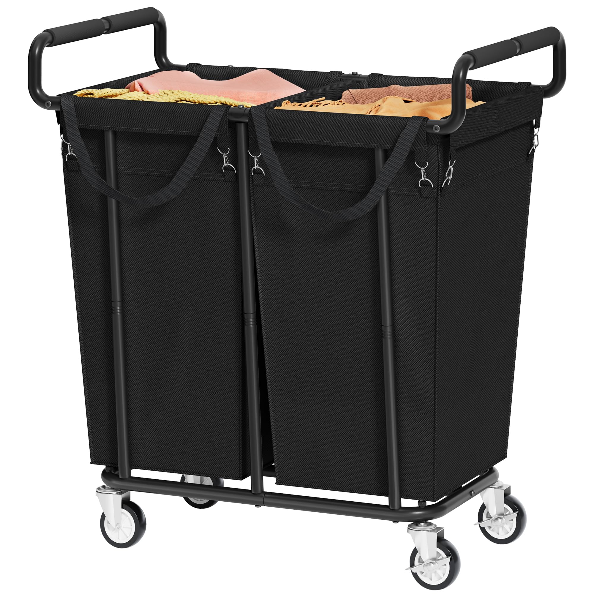 Gewudraw 2 Bag Laundry Hamper with Wheels Medium Size, 250L, Black
