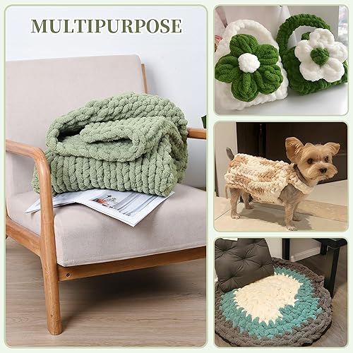 Miniatura 7 de YUBAMIN Paquete de 8 hilos gruesos de felpilla jumbo, 72 onzas, 245 yardas, color verde salvia para tejer a ganchillo, manualidades y mantas, hilo