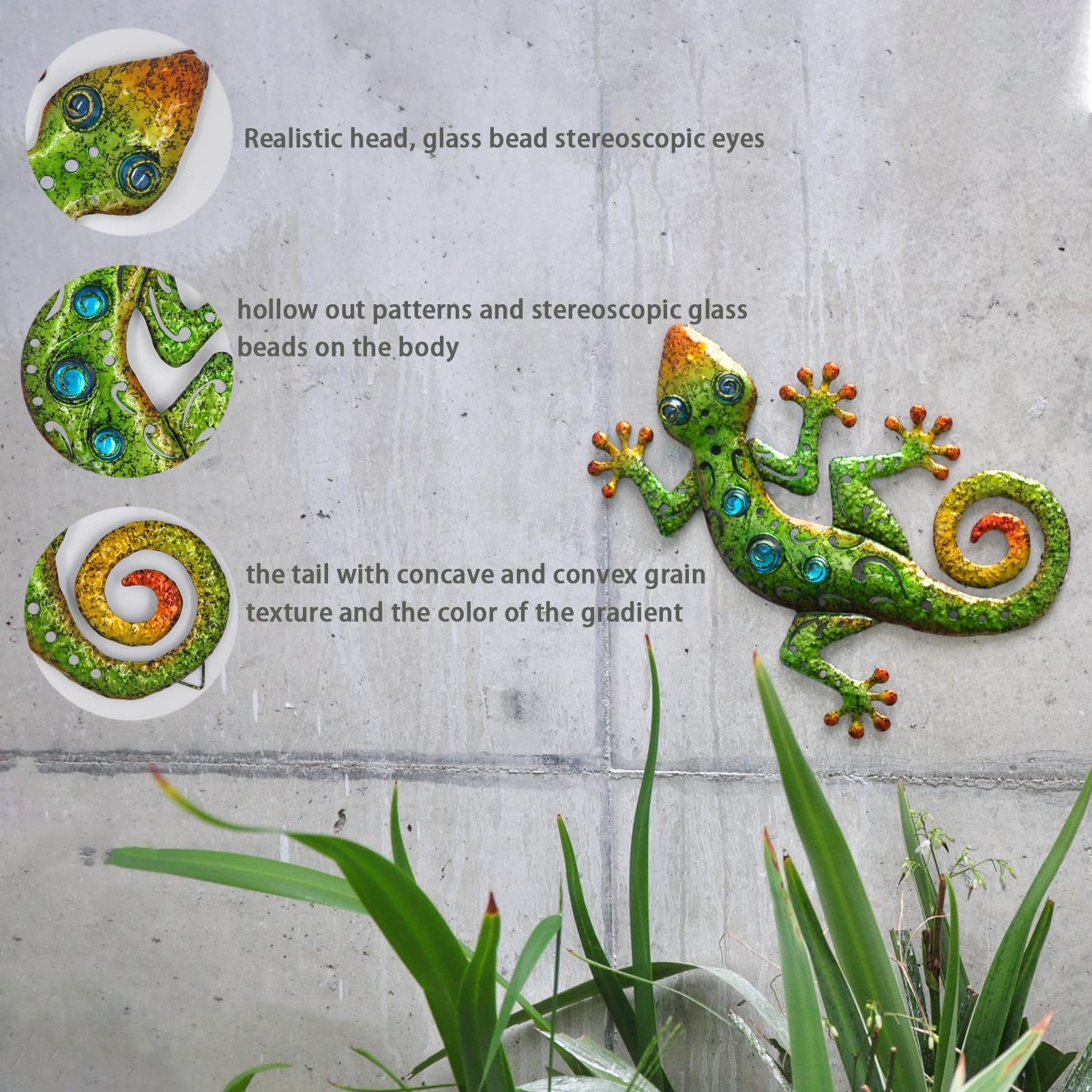 Decorazione da parete in metallo verde geco lucertola decorazione da parete in metallo adatto per la decorazione del giardino patio cortile 11,5 x 8,5 lnch