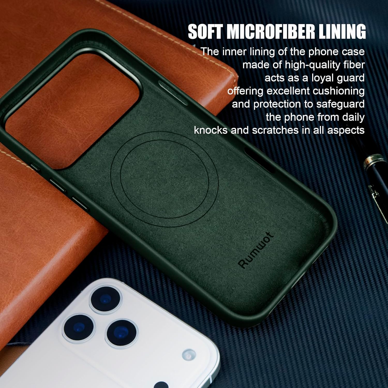 for iPhone 17 Pro Max Leather Case with Ai Camera Control Button Compatible with Magsafe, Top Grain Leather, Slim Fit Shockproof, Metal Buttons & Camera Bump Frame Protective Cover Green - Image 3