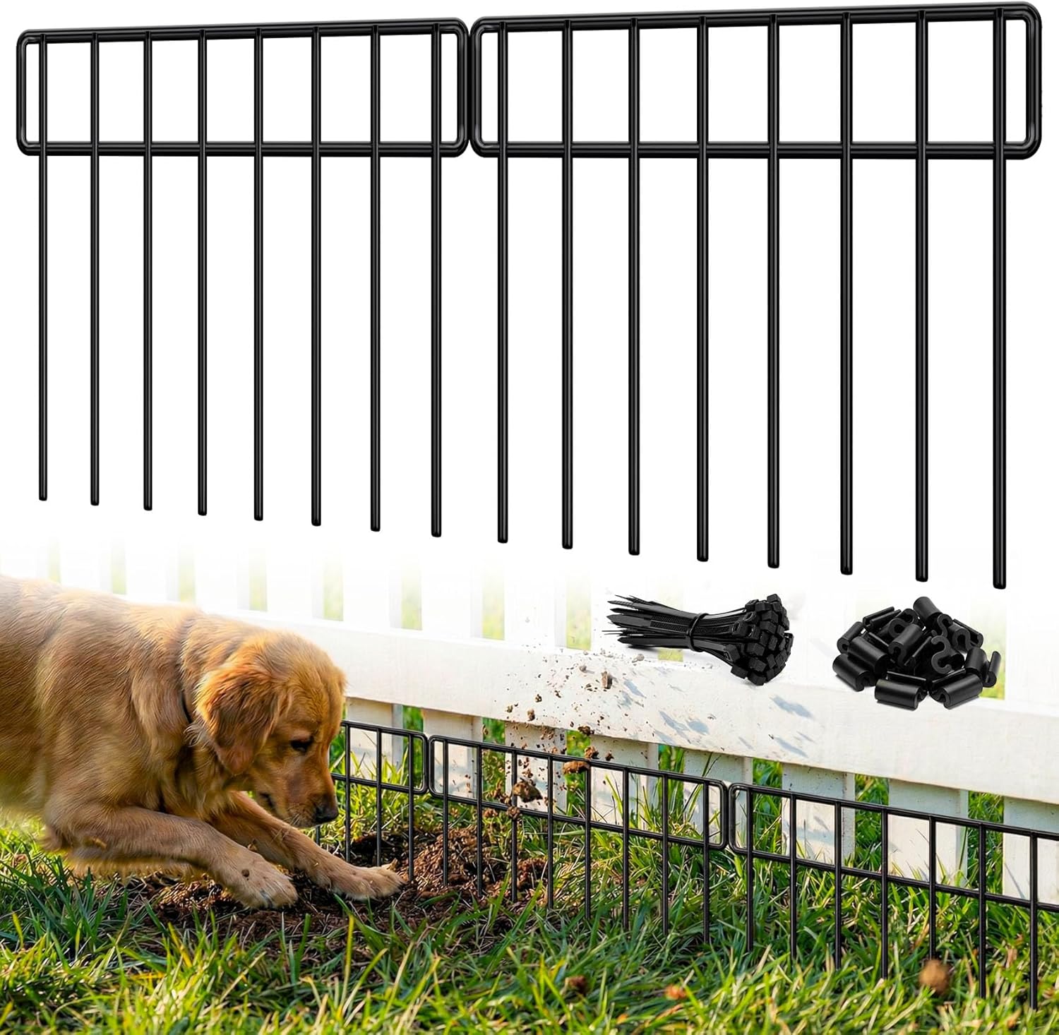 42.5FT No Dig Animal Barrier Fence Panels - 30 Pack Garden Fence Animal Barrier Dog Fence, 4.2mm Heavy-Duty Metal Fencing Anti Digging Barrier Garden Edging Border for Outdoor Yard, Rabbit