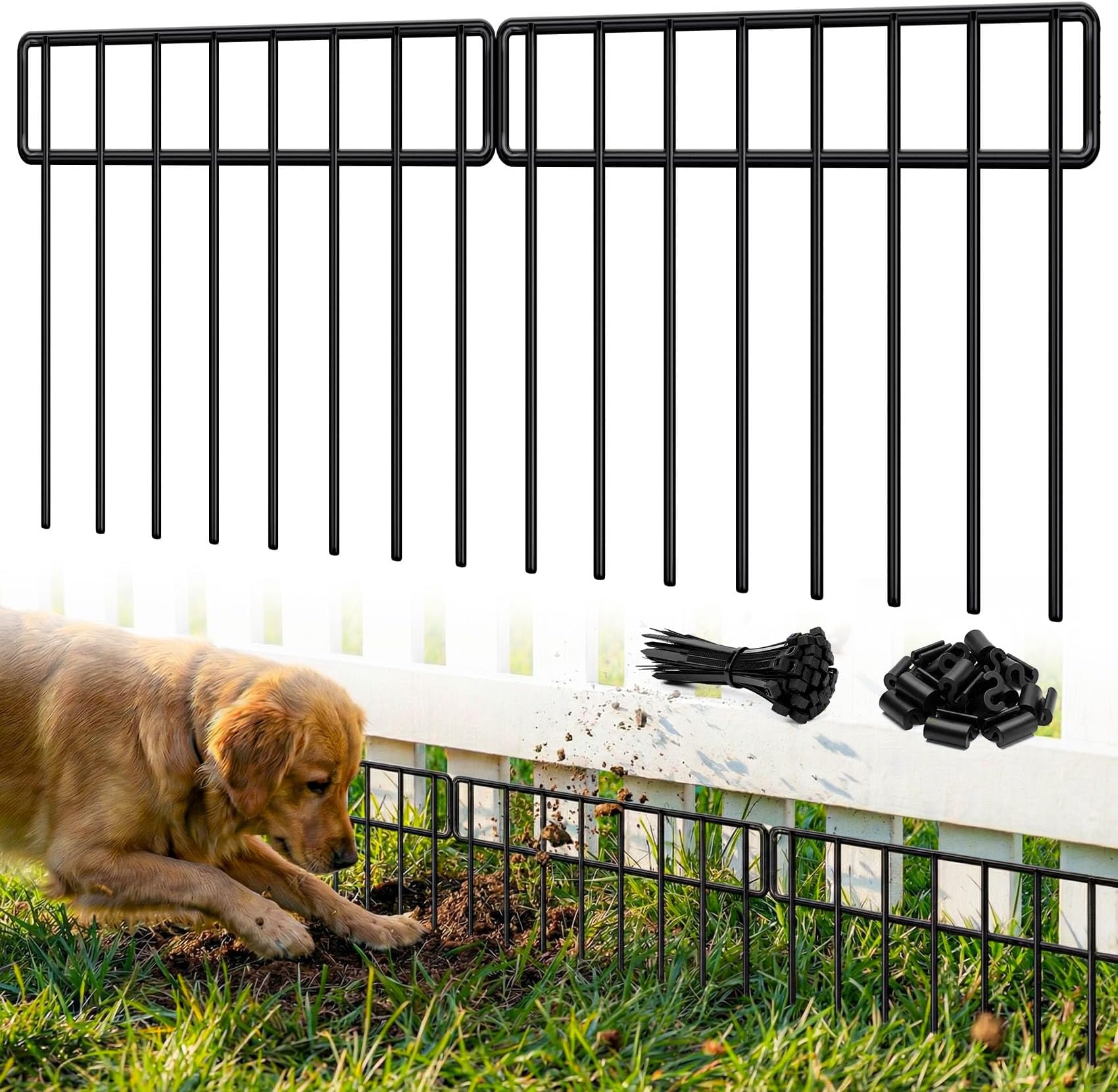 14 Panels 20Ft(L) X 13Inch(H) Garden Fence Animal Barrier - 14 Pack No Dig Fence Animal Barrier Fence Panel Metal Fencing Edging Border for Dog Rabbits and Outdoor Patio Yard Decorative Bottom Blocker