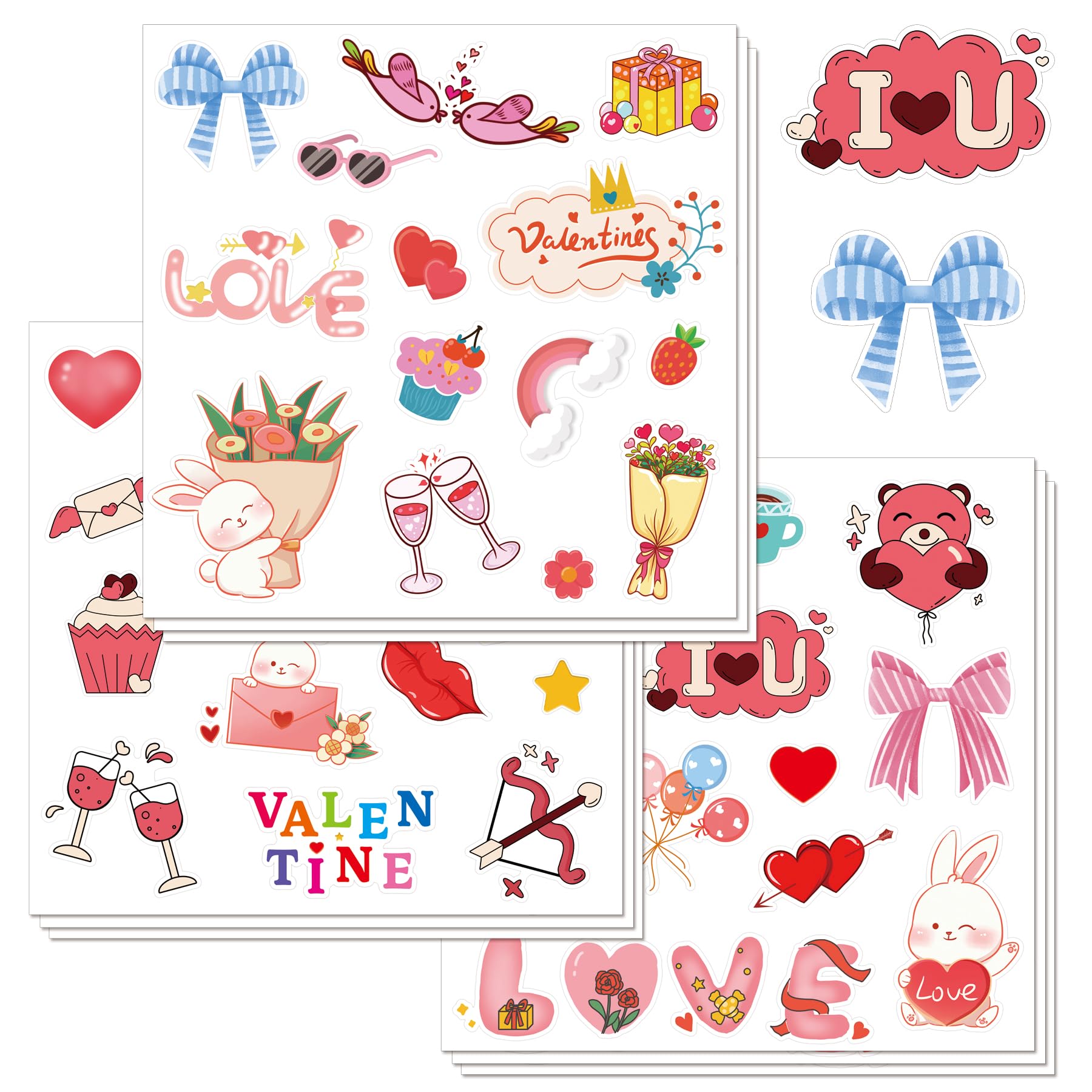 Remerabel 12 Set Valentine’s Day Stickers DIY Craft Heart Art Stickers Valentine’s Day Party Decoration Photo Ornaments